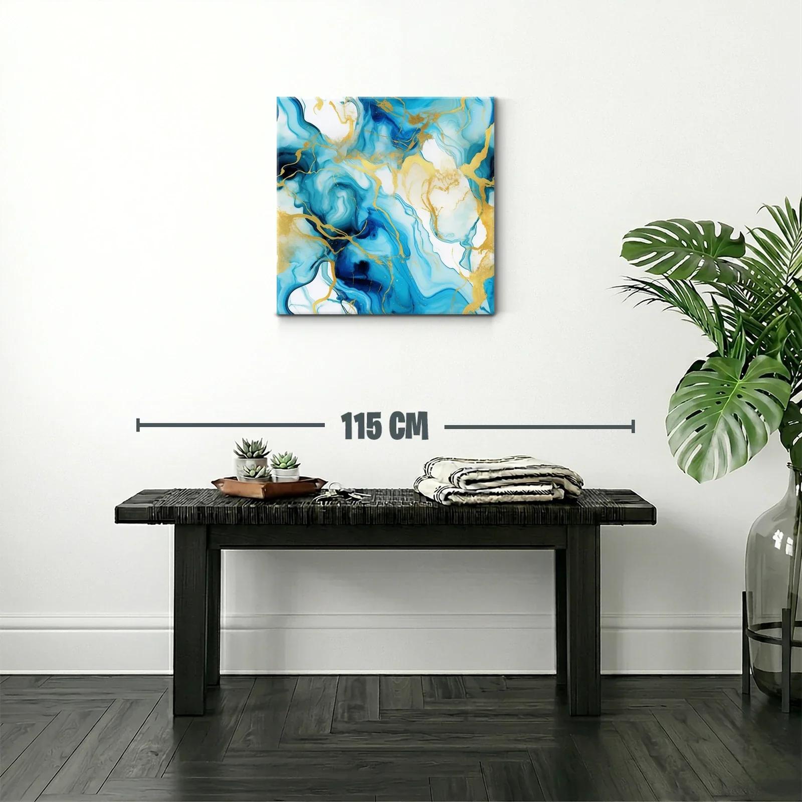 Arte abstracto con tonos azules y detalles dorados — miniatura 2
