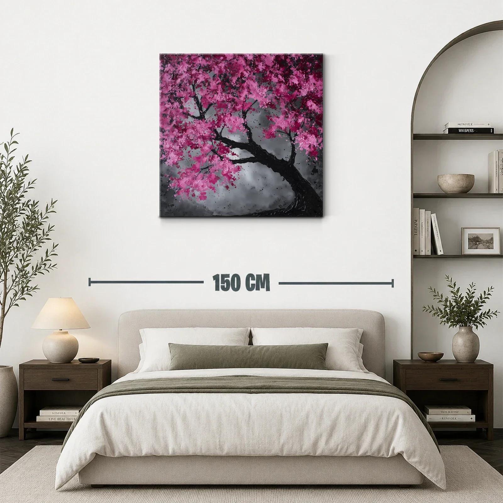 Árbol floreciente con tonos fucsia y fondo gris acero — miniatura 3