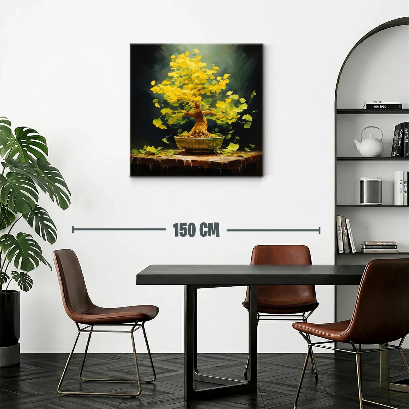Árbol bonsái con hojas doradas vibrantes sobre mesa rústica — miniatura 2