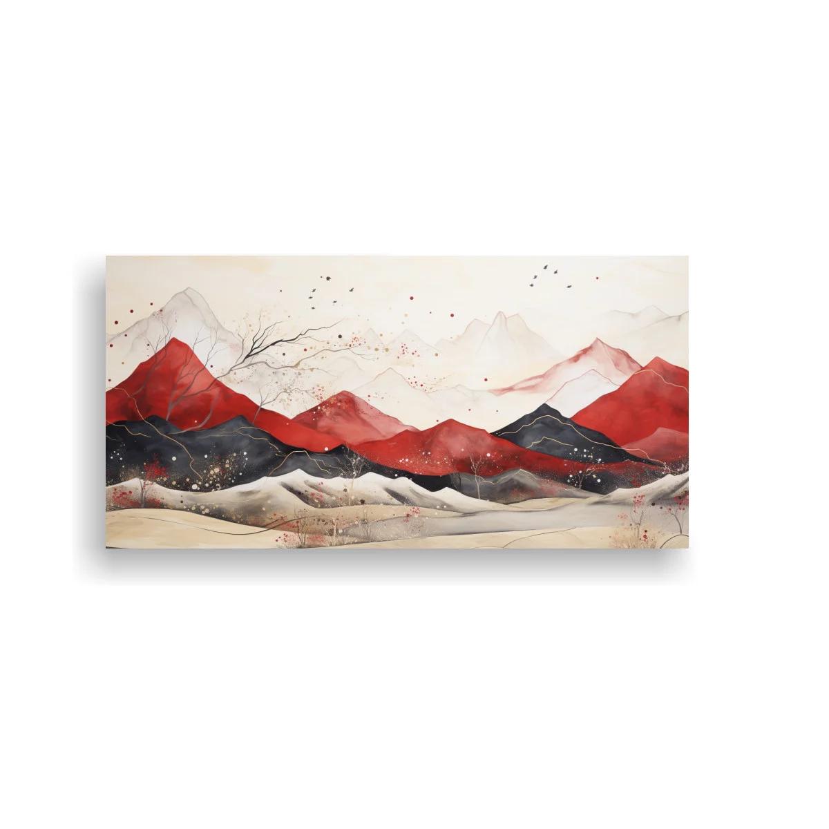 Cuadro cordillera de montañas rojas con líneas delicadas