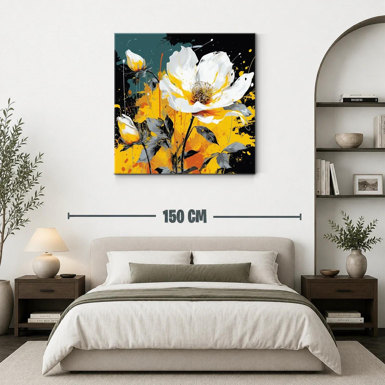 Cuadro floral vibrante con tonos amarillos y blancos — miniatura 3