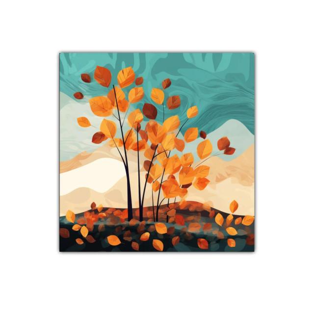 Cuadro decorativo con árbol de hojas otoñales naranjas