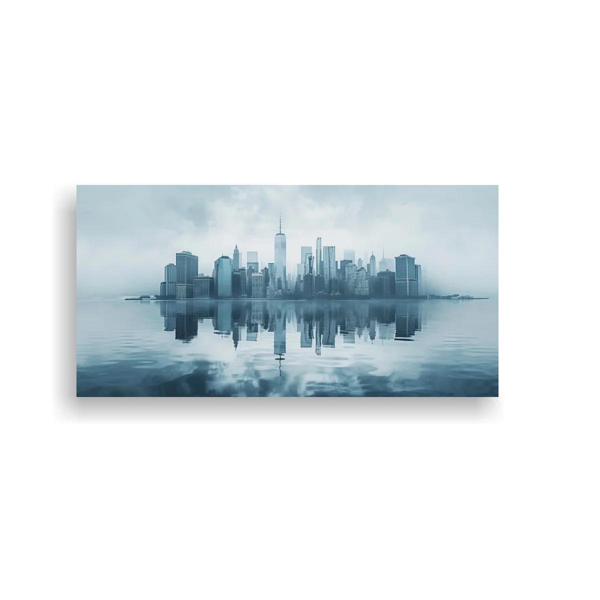 Cuadro skyline urbano reflejado en el agua