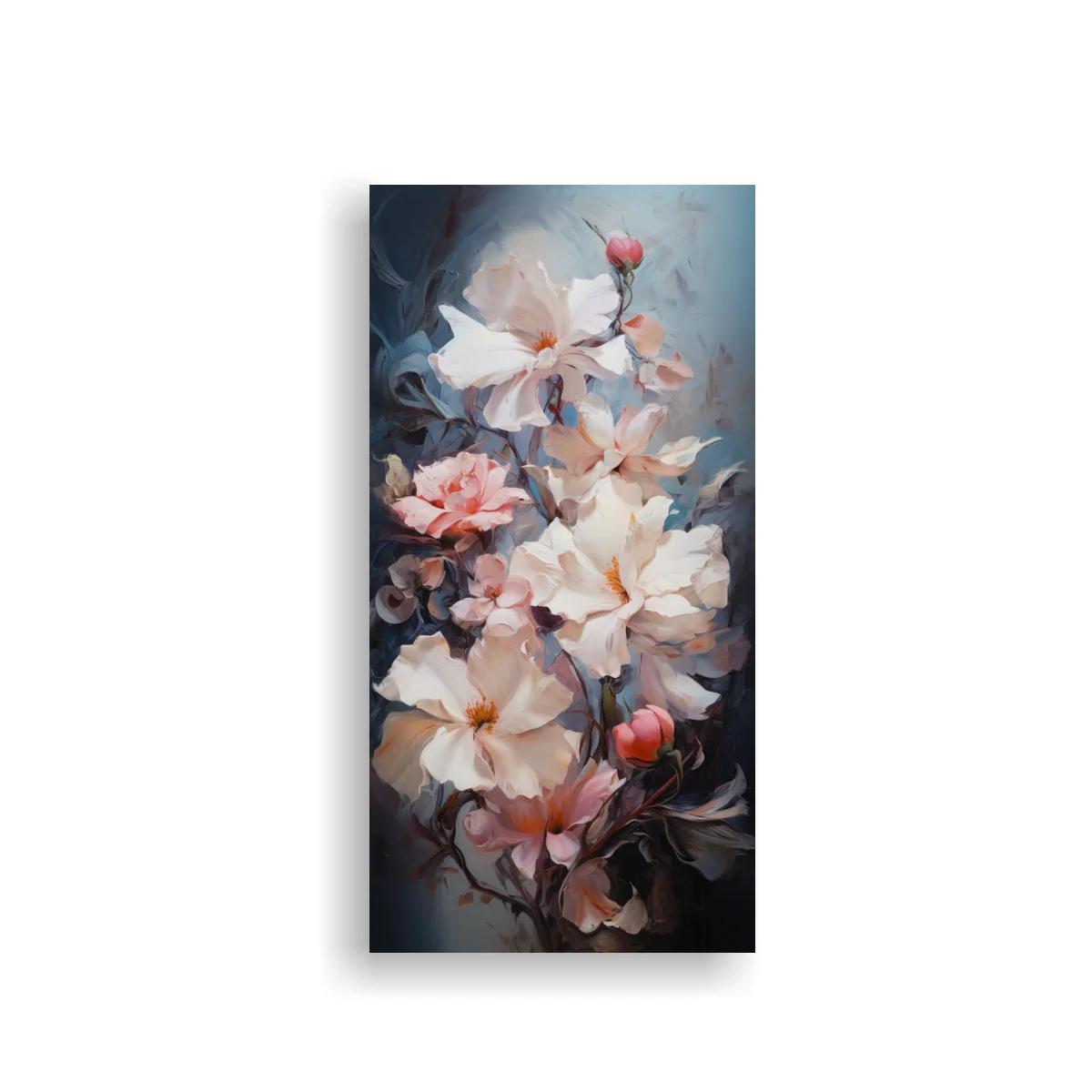 Cuadro flores blancas y rosadas con capullos rosados
