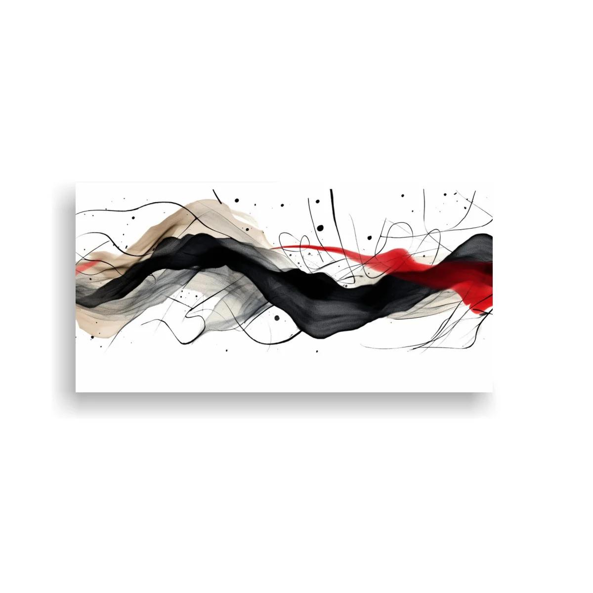 Cuadro onda abstracta en negro y rojo con salpicaduras