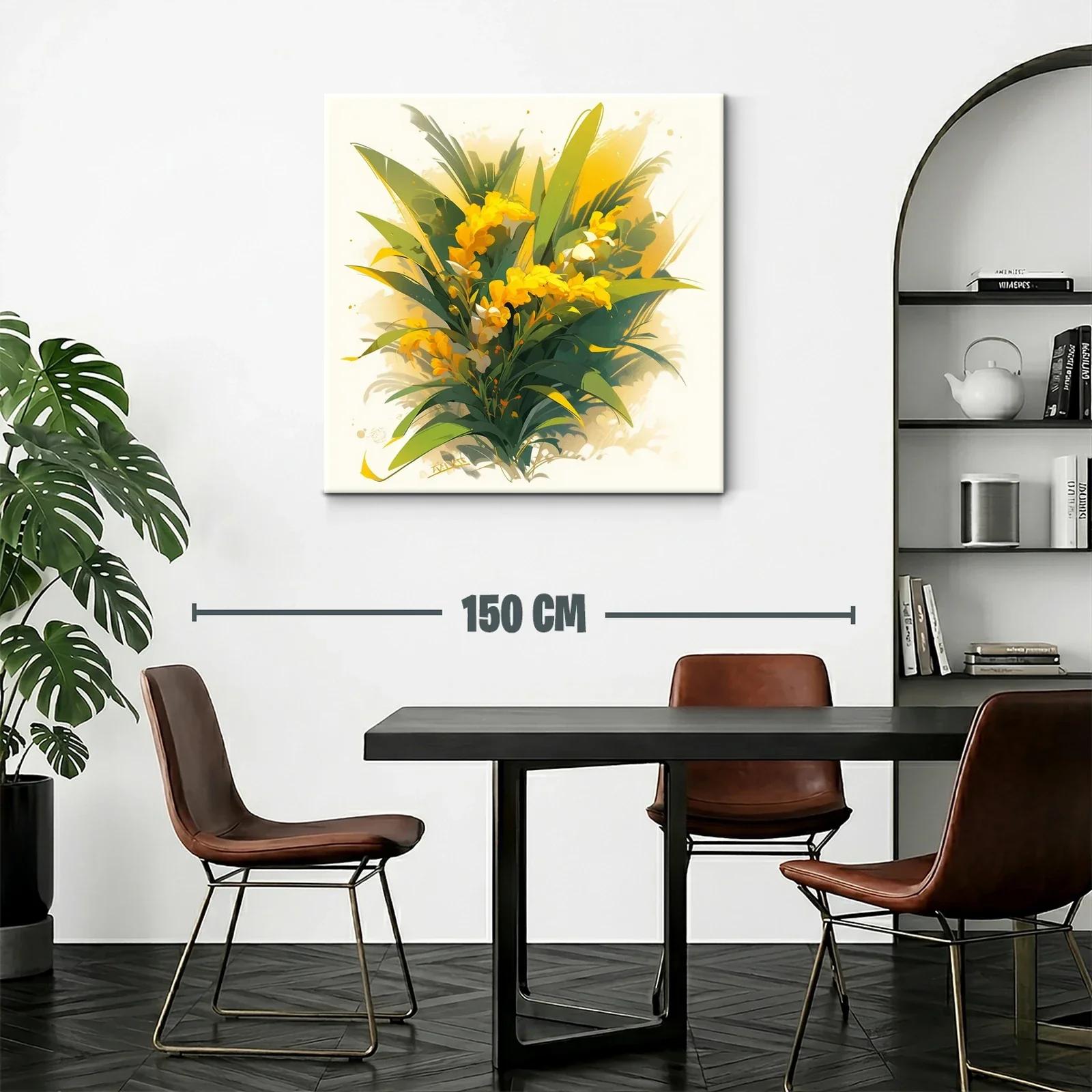 Cuadro con ramo vibrante de flores amarillas y follaje verde — miniatura 2