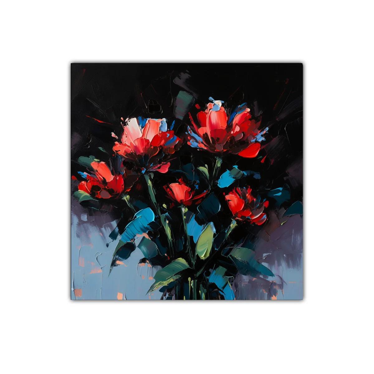 Cuadro floral con flores rojas y fondo oscuro — imagen principal
