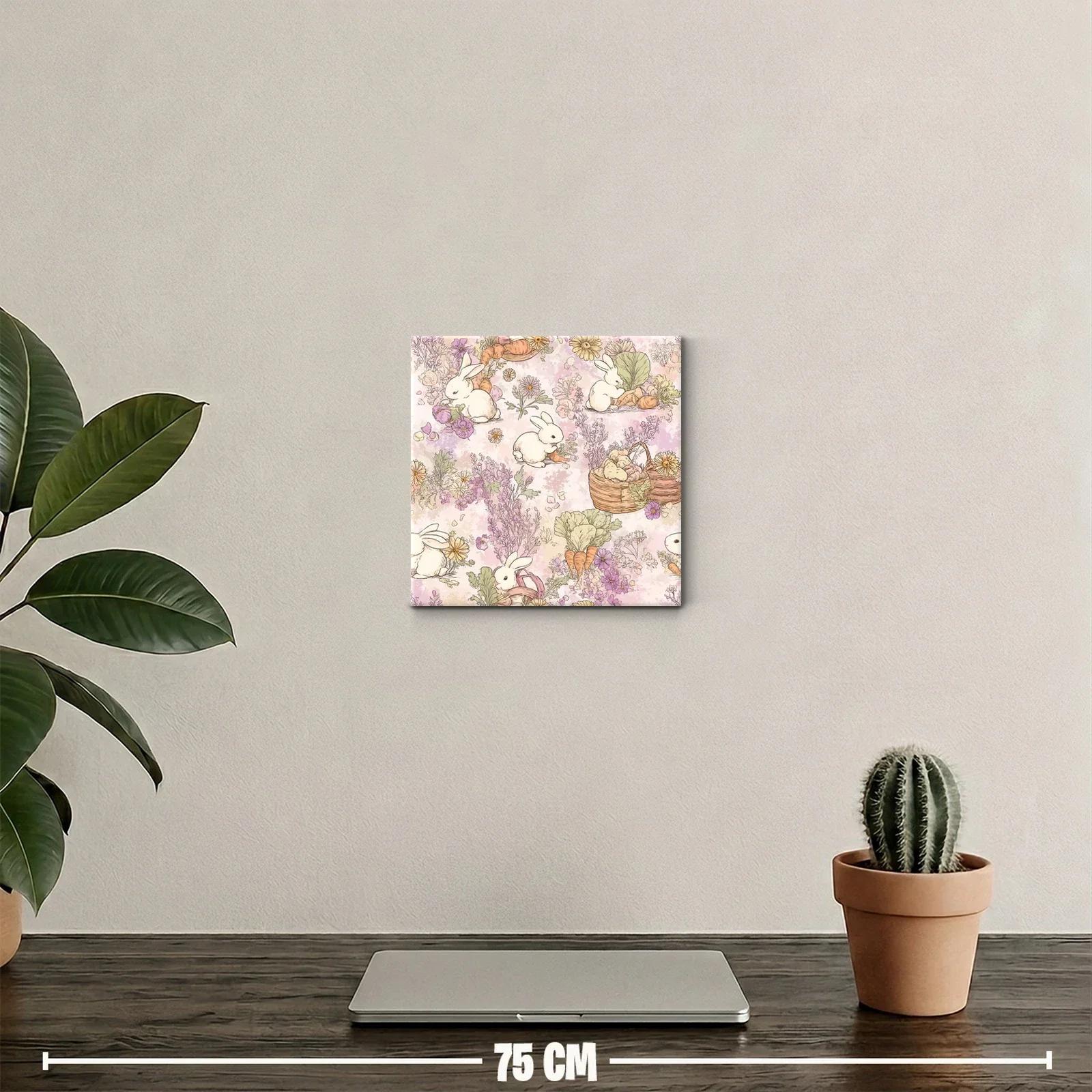 Cuadro decorativo con conejos y flores en tonos pasteles — miniatura 2