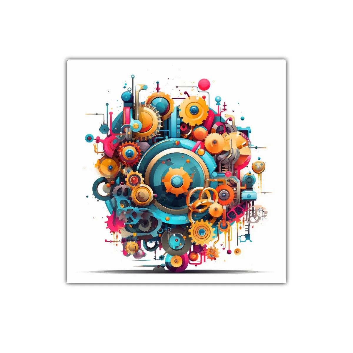 Cuadro decorativo con engranajes coloridos y diseño mecánico