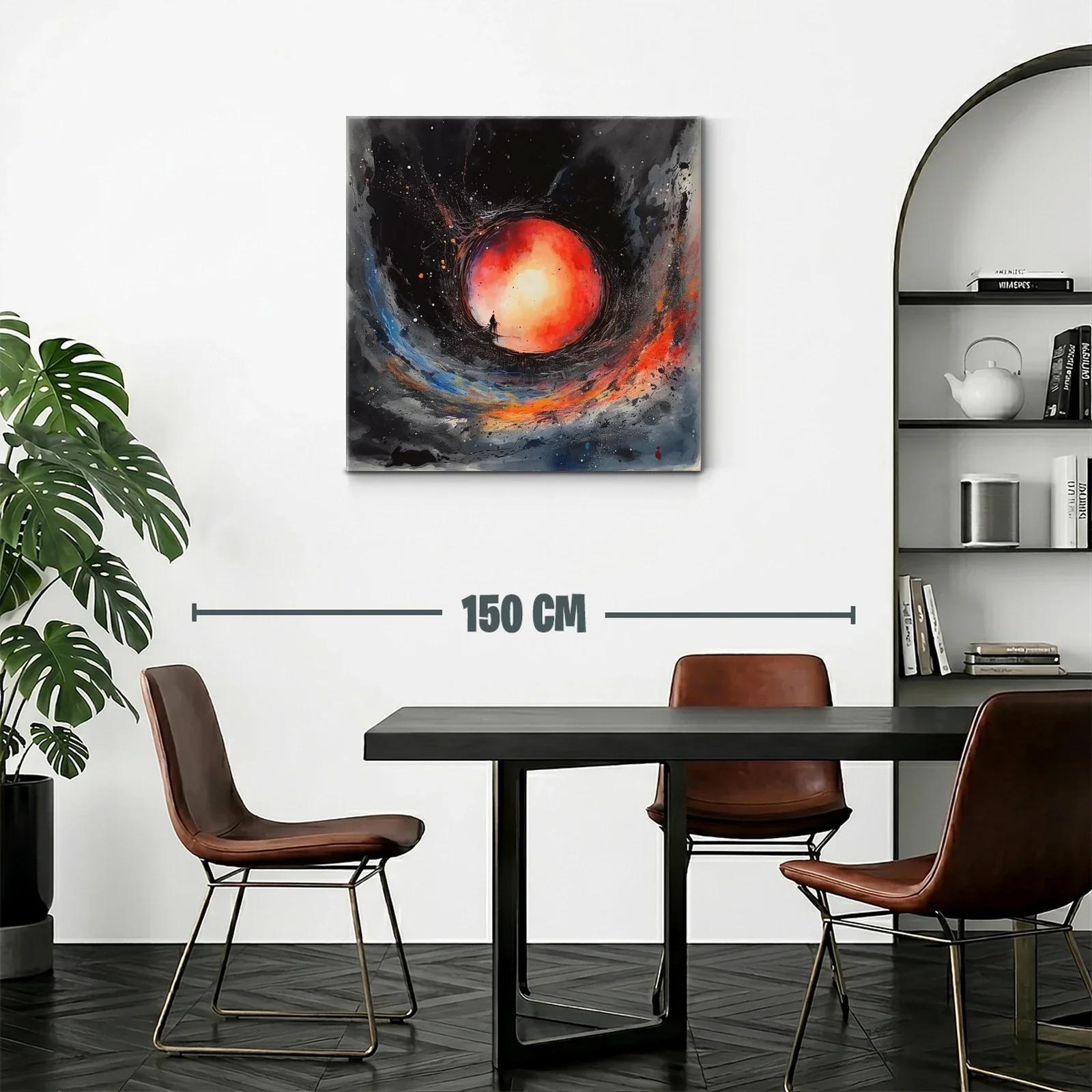 Cuadro abstracto con figura y esfera luminosa vibrante — miniatura 2