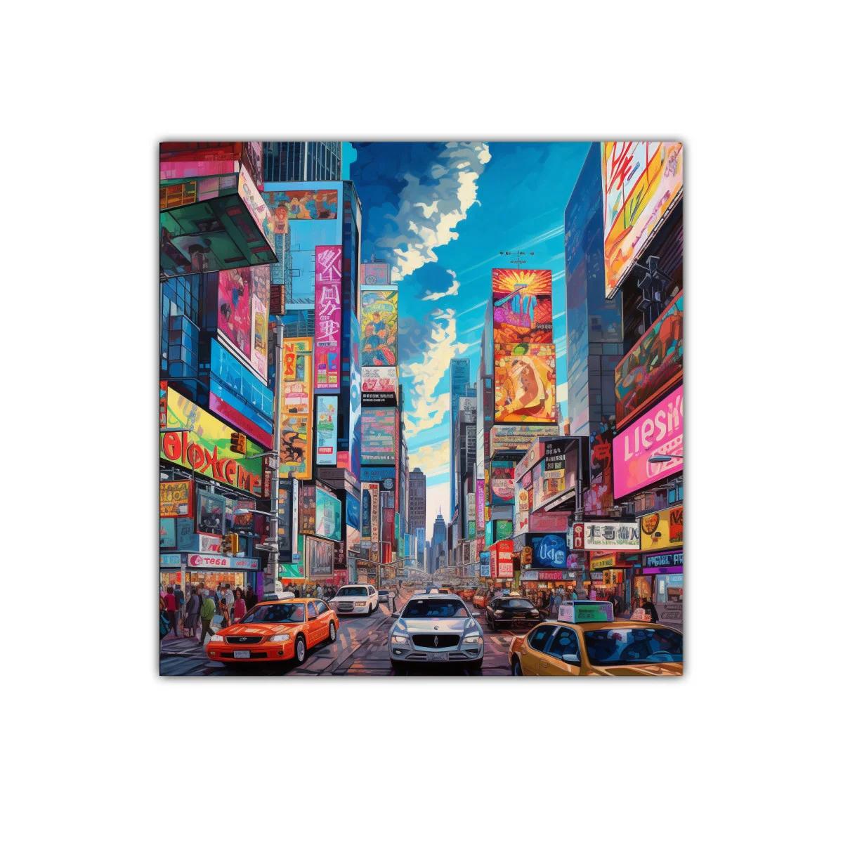 Colorida escena urbana con luces y tráfico en la ciudad