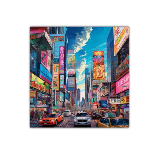 Colorida escena urbana con luces y tráfico en la ciudad