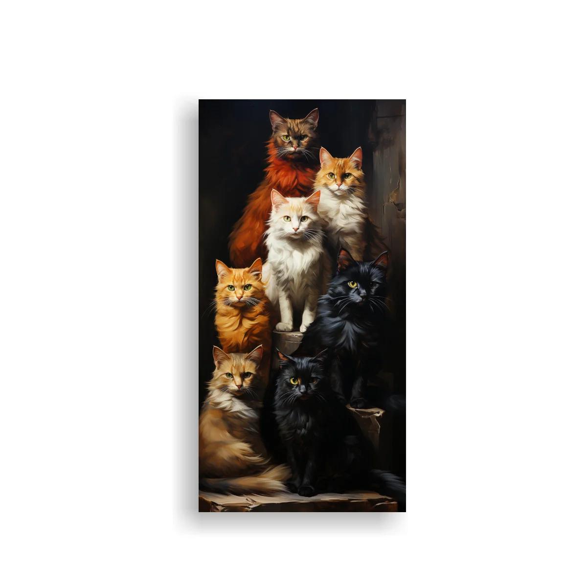 Cuadro grupo de gatos domésticos sobre fondo oscuro — imagen principal