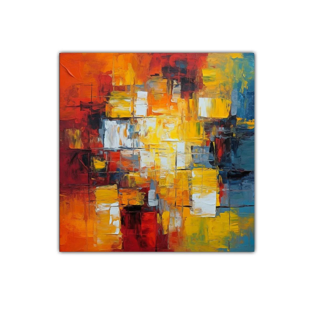 Cuadro abstracto con vibrantes tonos cálidos y fríos — miniatura 1