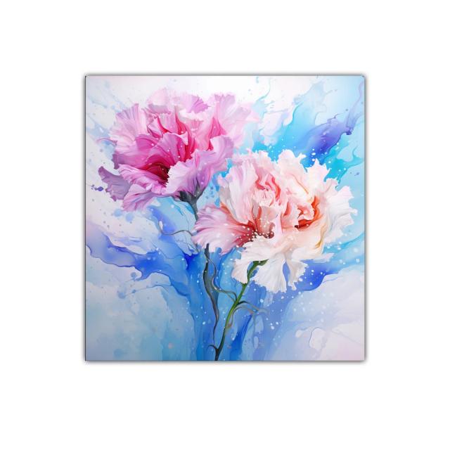 Cuadro decorativo de flores en tonos rosas y azules vibrantes