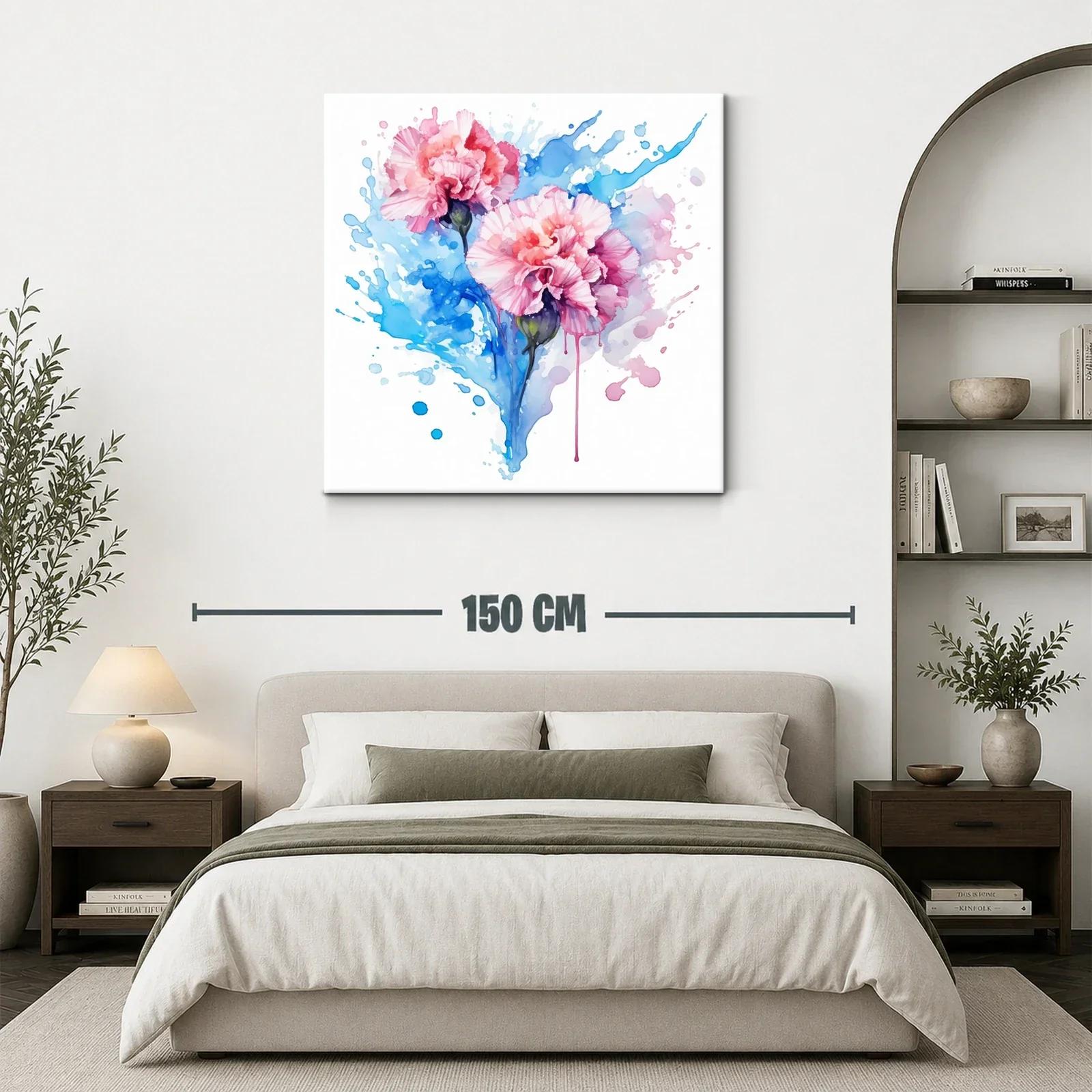 Flores rosas con fondo acuarela en tonos azules vibrantes — miniatura 3