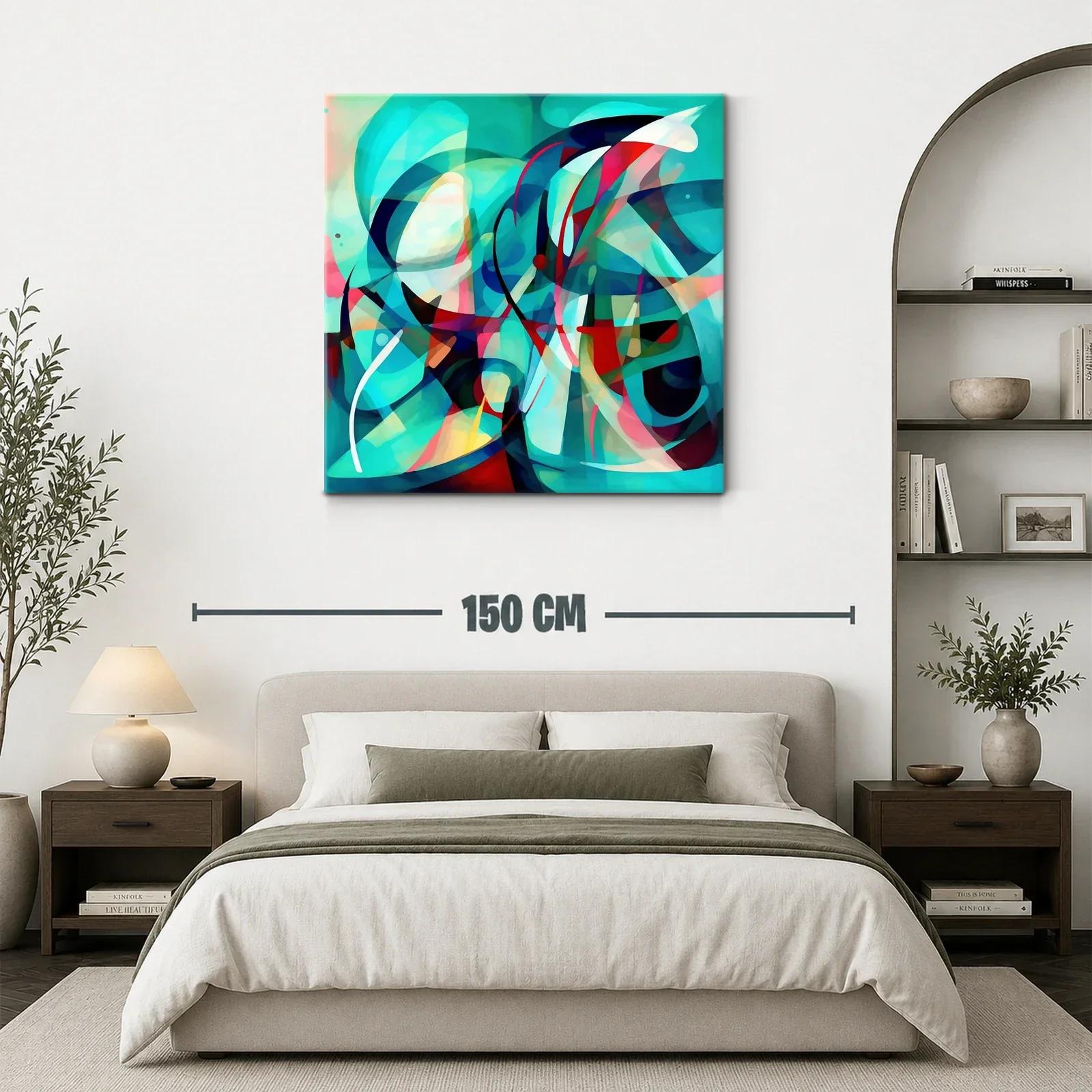 Cuadro abstracto vibrante con formas fluidas en tonos turquesa — miniatura 3