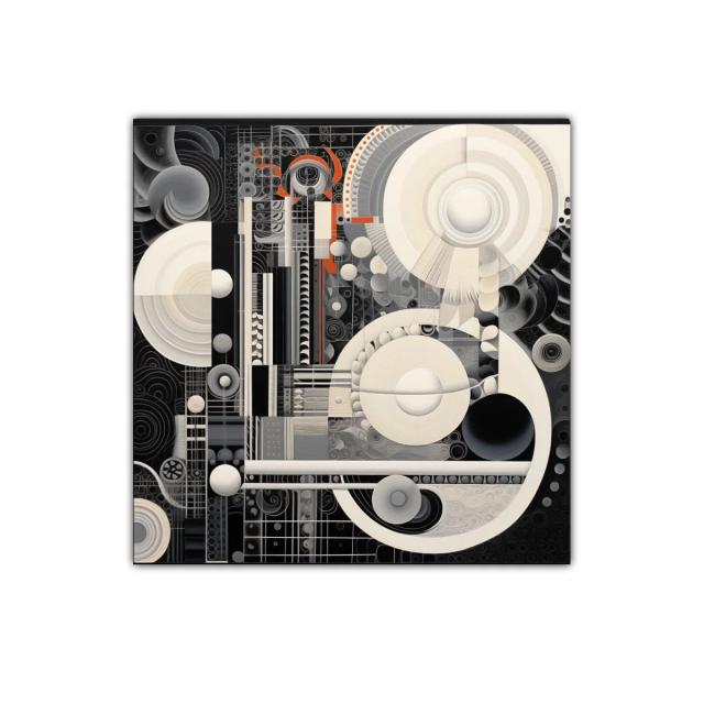 Composición geométrica con círculos y líneas en tonos neutros