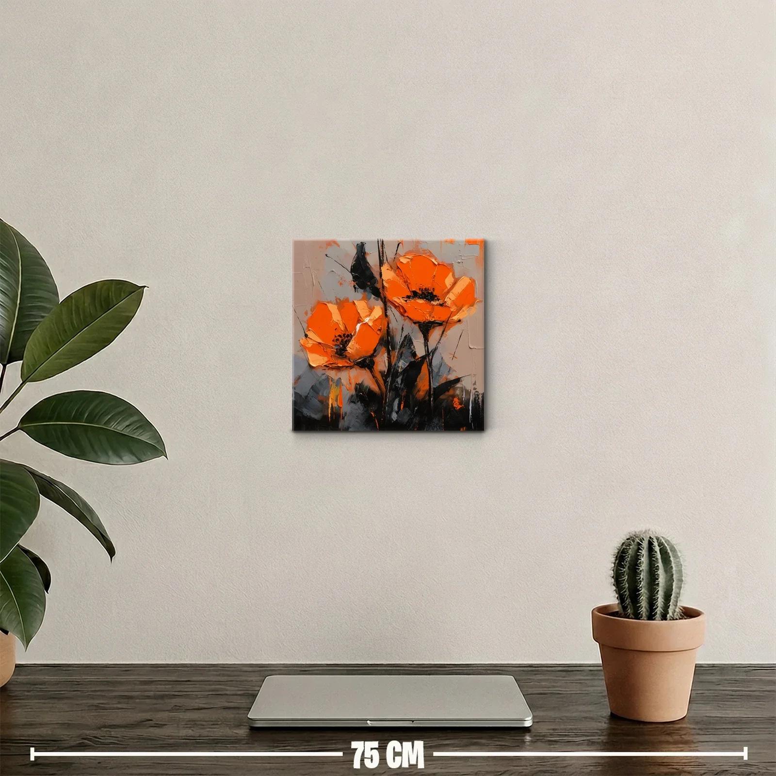 Cuadro con flores vibrantes en tonos naranja y negro — miniatura 2