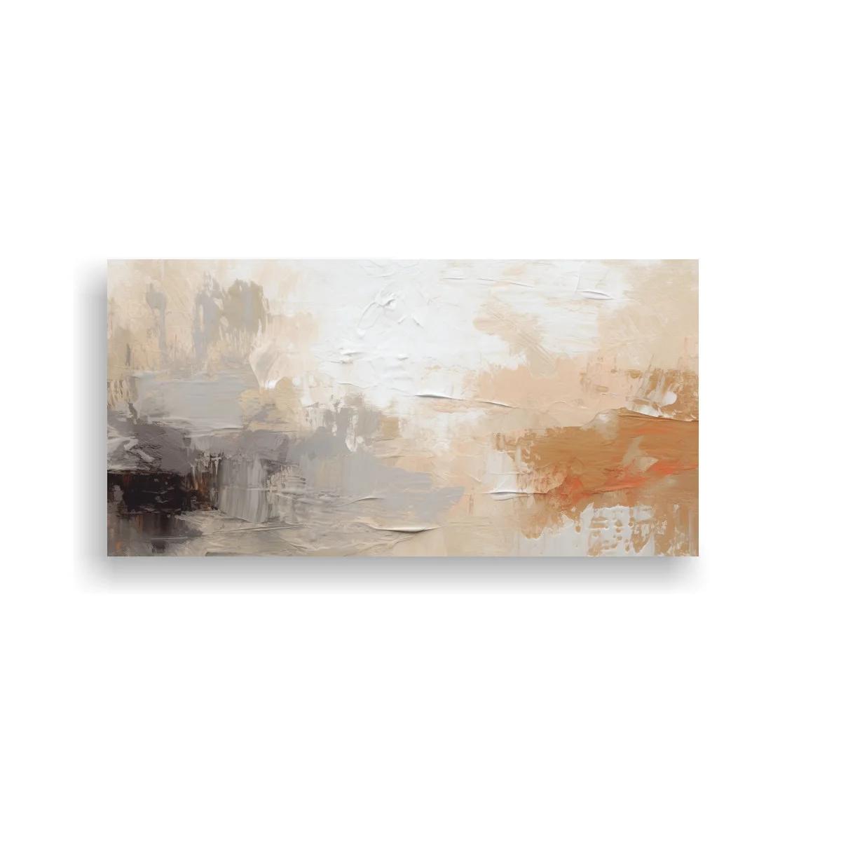Cuadro abstracto en tonos beige y gris con acentos coral apagado