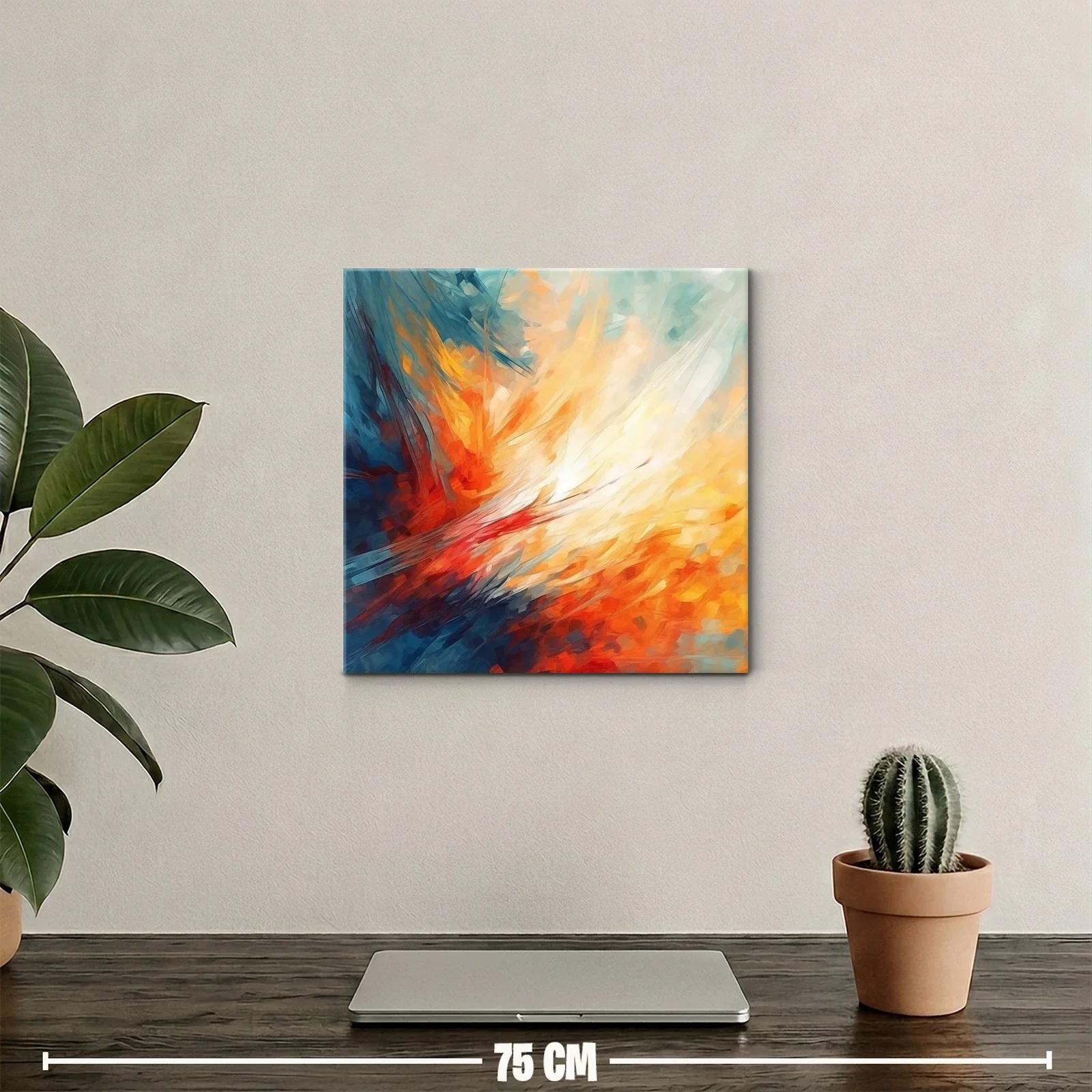 Cuadro abstracto con tonos cálidos y fríos vibrantes — miniatura 2