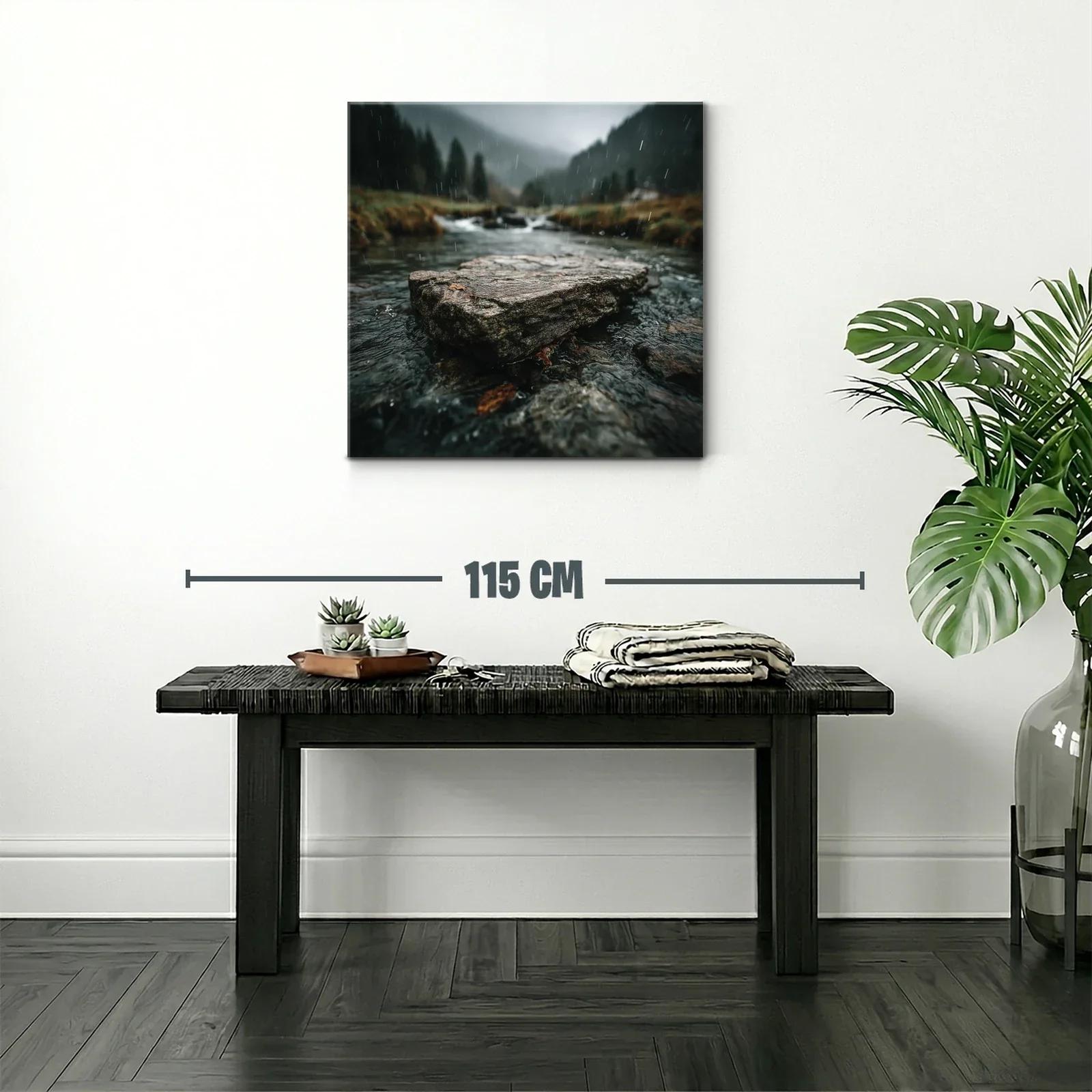Paisaje natural con río y lluvia en tonos verdes y grises — miniatura 2