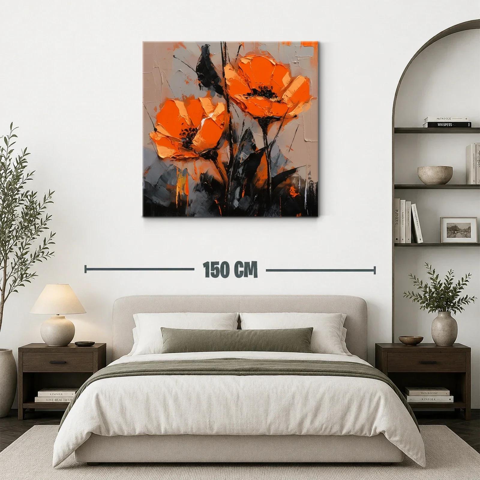 Cuadro con flores vibrantes en tonos naranja y negro — miniatura 3