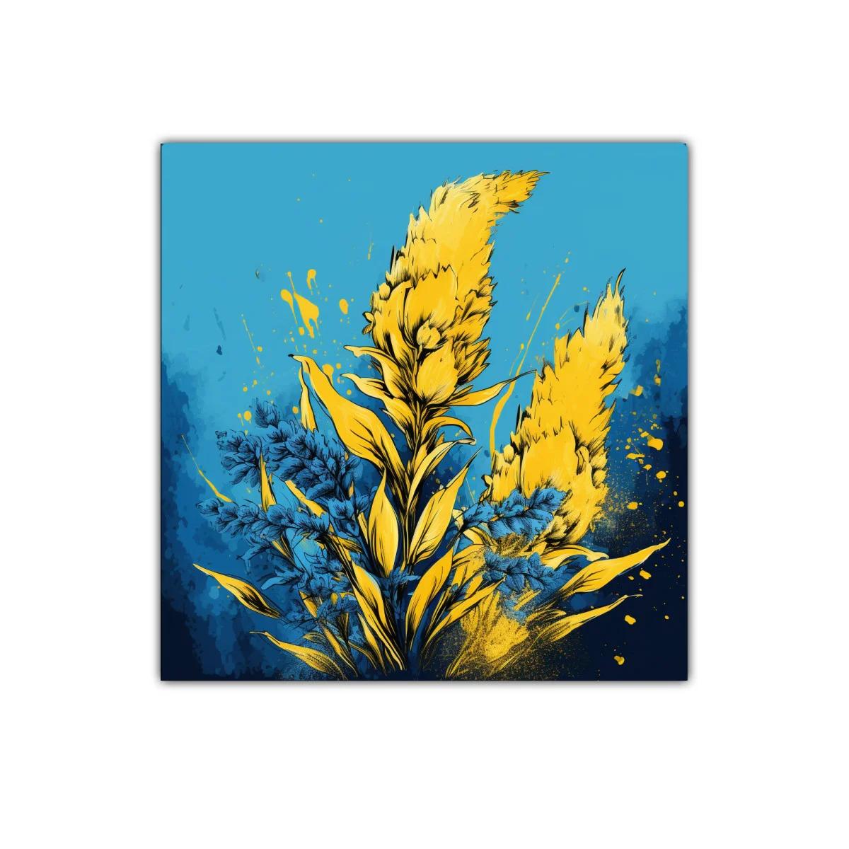 Cuadro decorativo de flores amarillas y azul intenso
