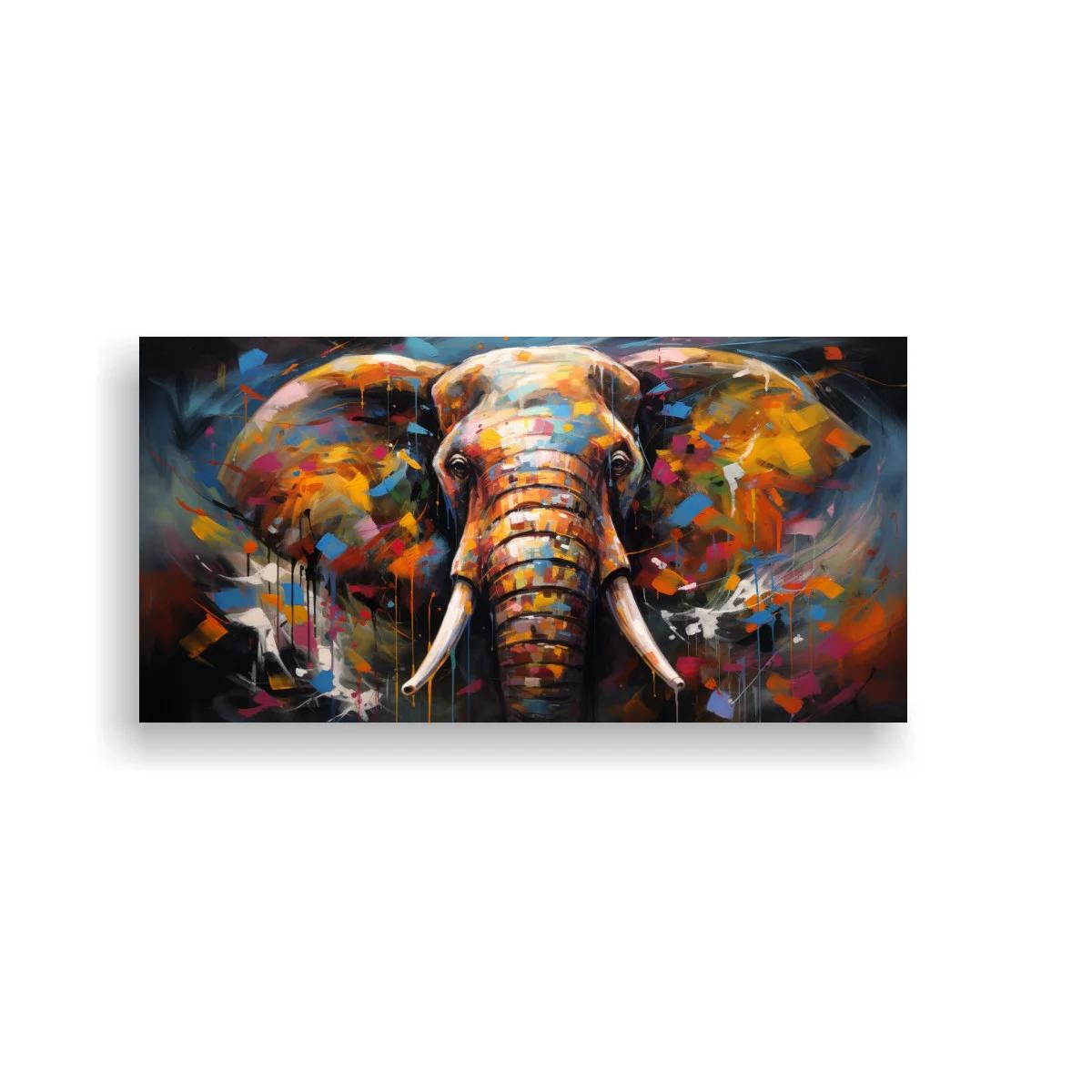 Cuadro elefante con colmillos largos y manchas de color