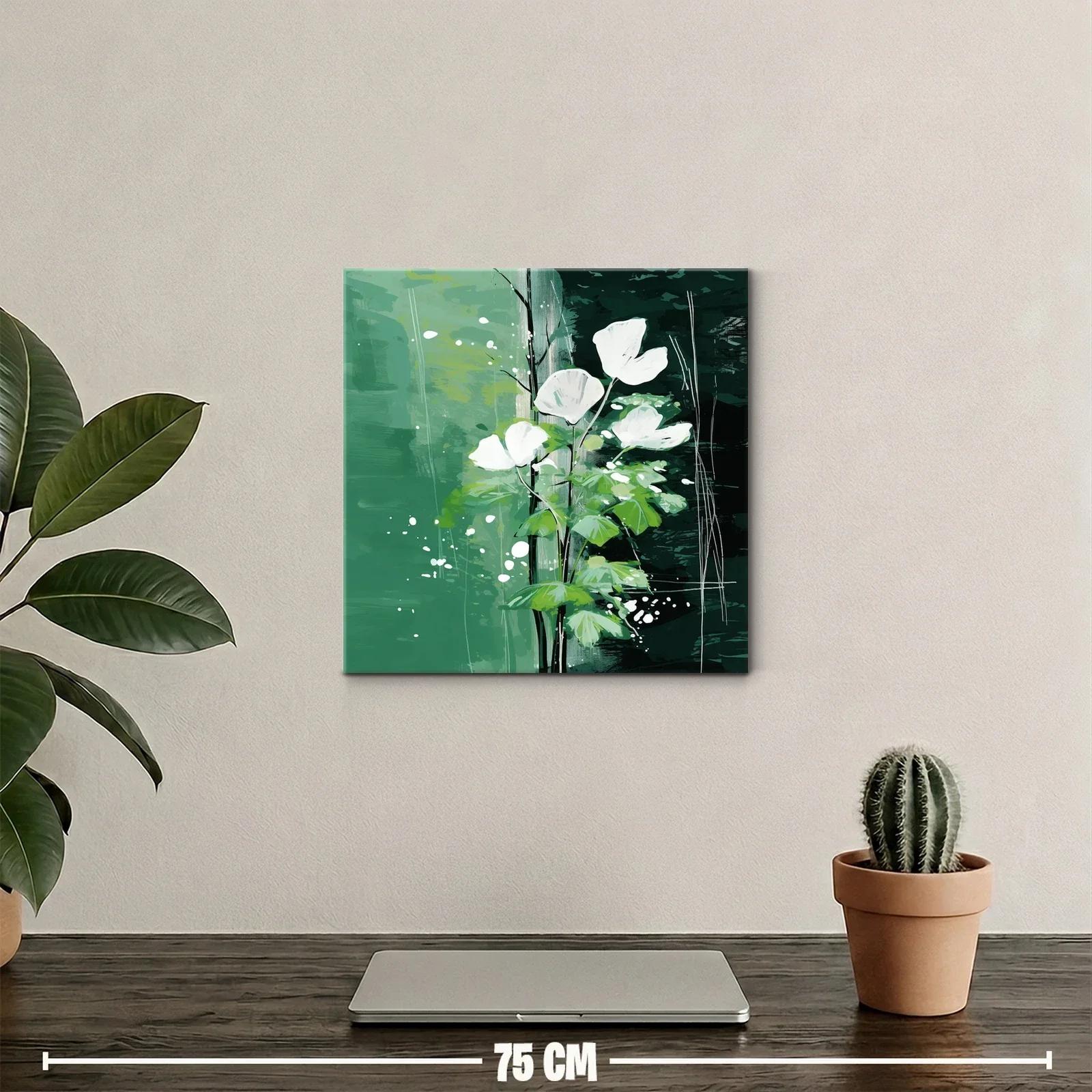 Flores blancas sobre fondo verde con toques abstractos — miniatura 2