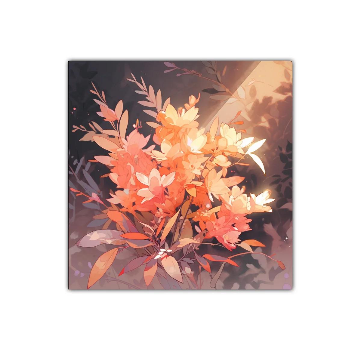 Cuadro decorativo con ramo floral iluminado al atardecer
