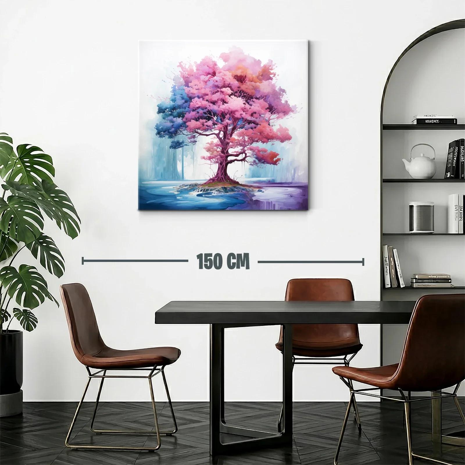 Árbol vibrante con tonos rosas y azules en paisaje onírico — miniatura 2