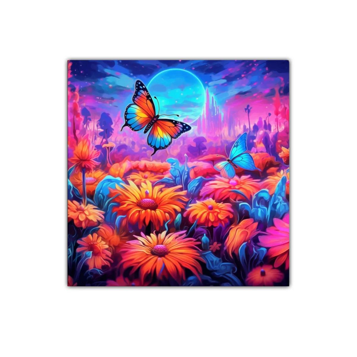 Colorido jardín de mariposas con luz de luna azul — imagen principal