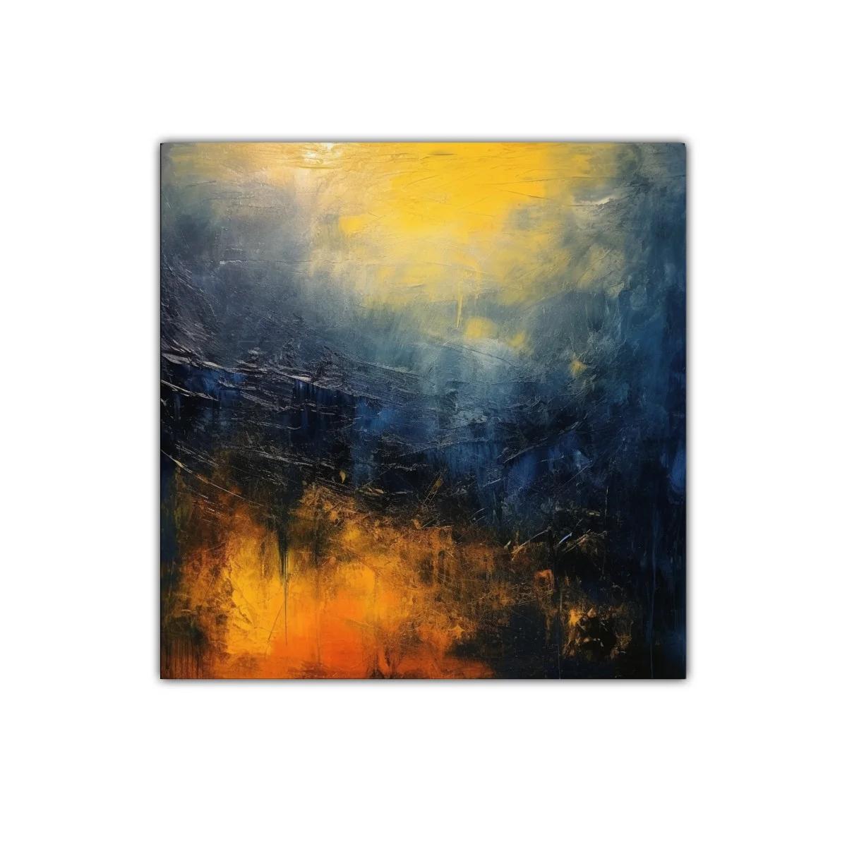 Cuadro abstracto con tonos cálidos y fríos vibrantes