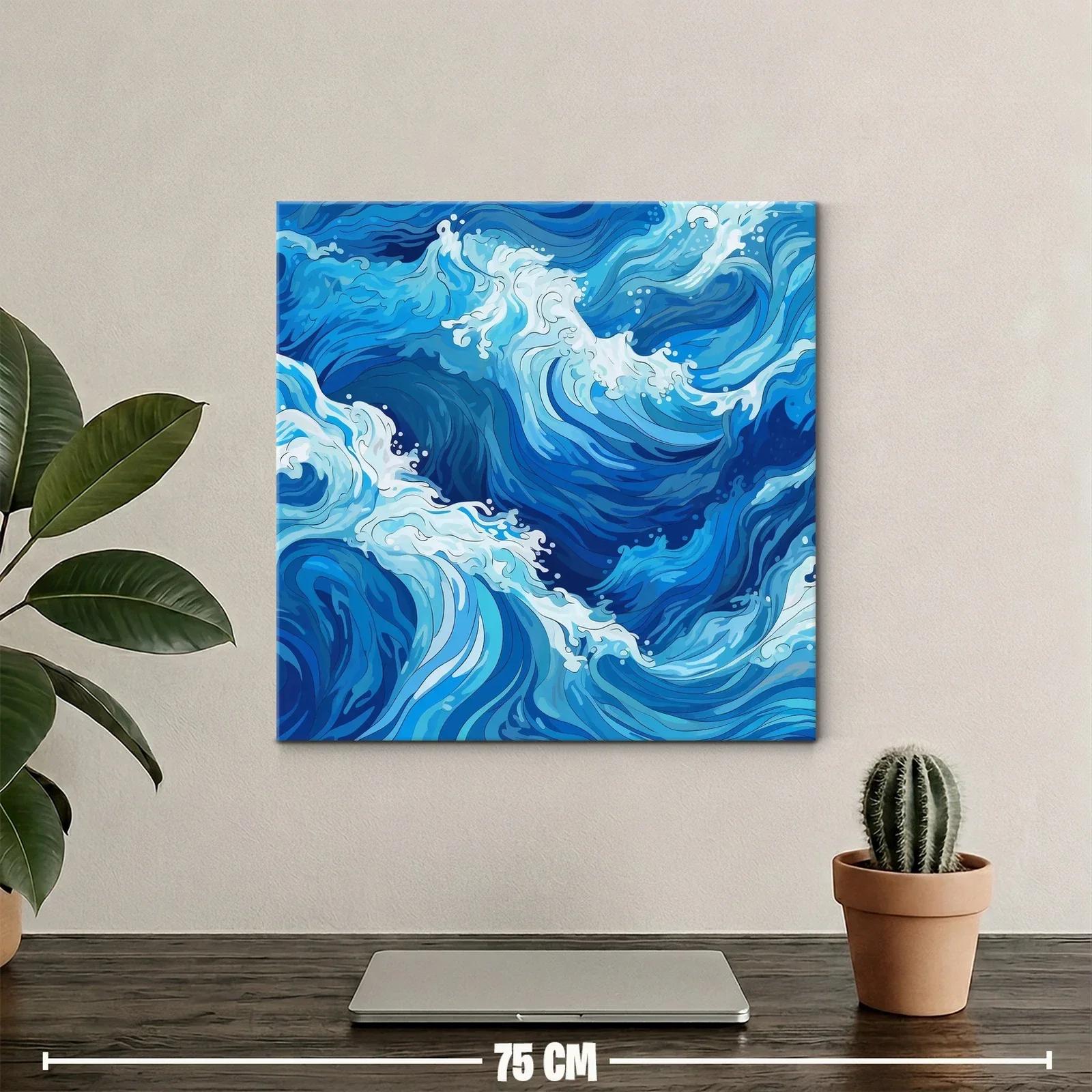 Cuadro moderno con diseño abstracto de olas en tonos azules — miniatura 2