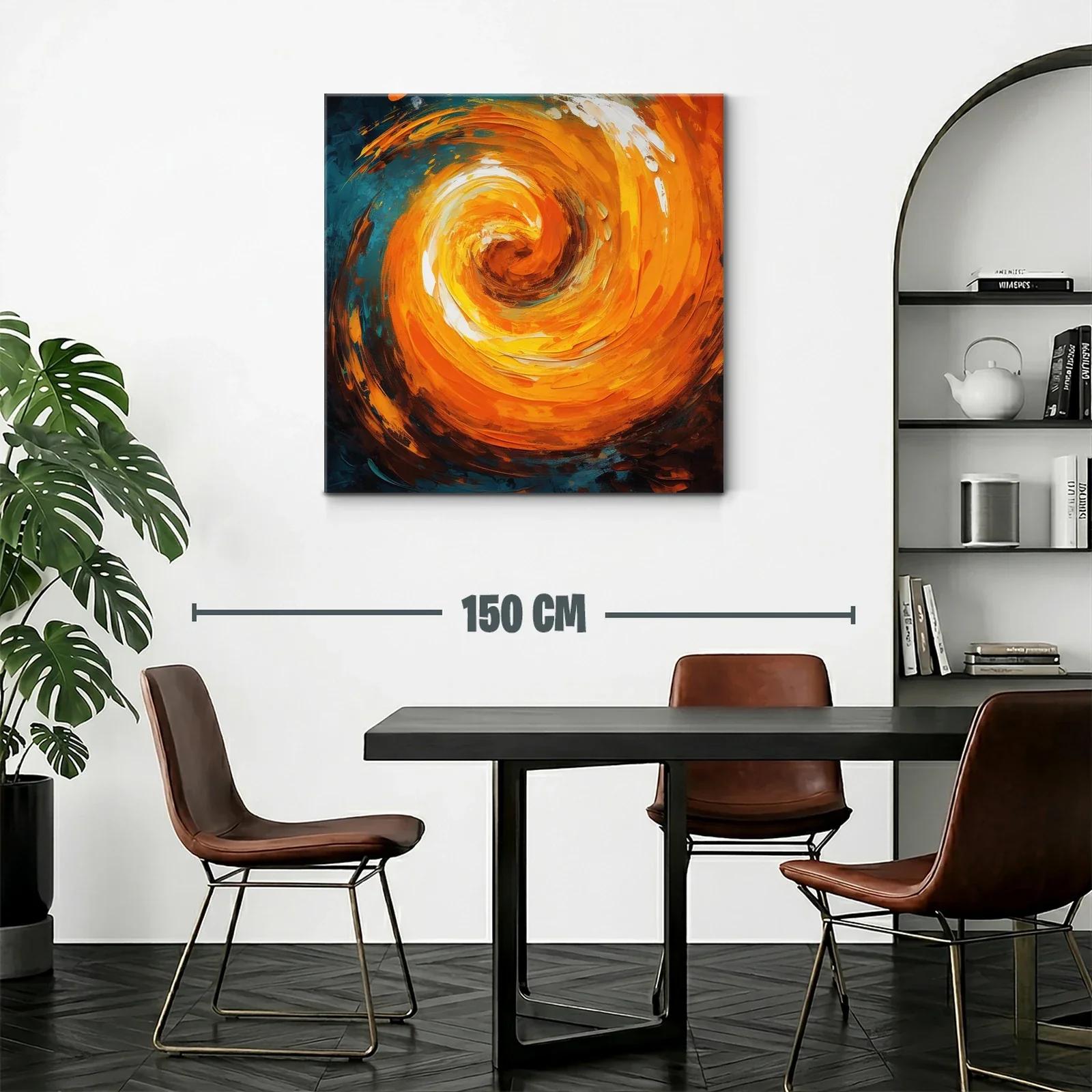 Cuadro abstracto en espiral vibrante tonos naranja y azul — miniatura 2
