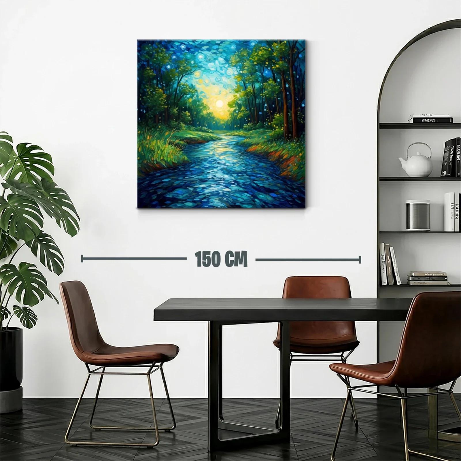 Bosque iluminado al amanecer reflejado en el río — miniatura 2