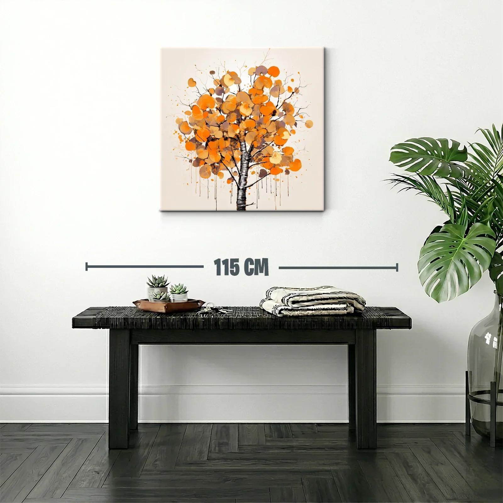 Cuadro árbol con hojas en tonos cálidos y ocre — miniatura 2
