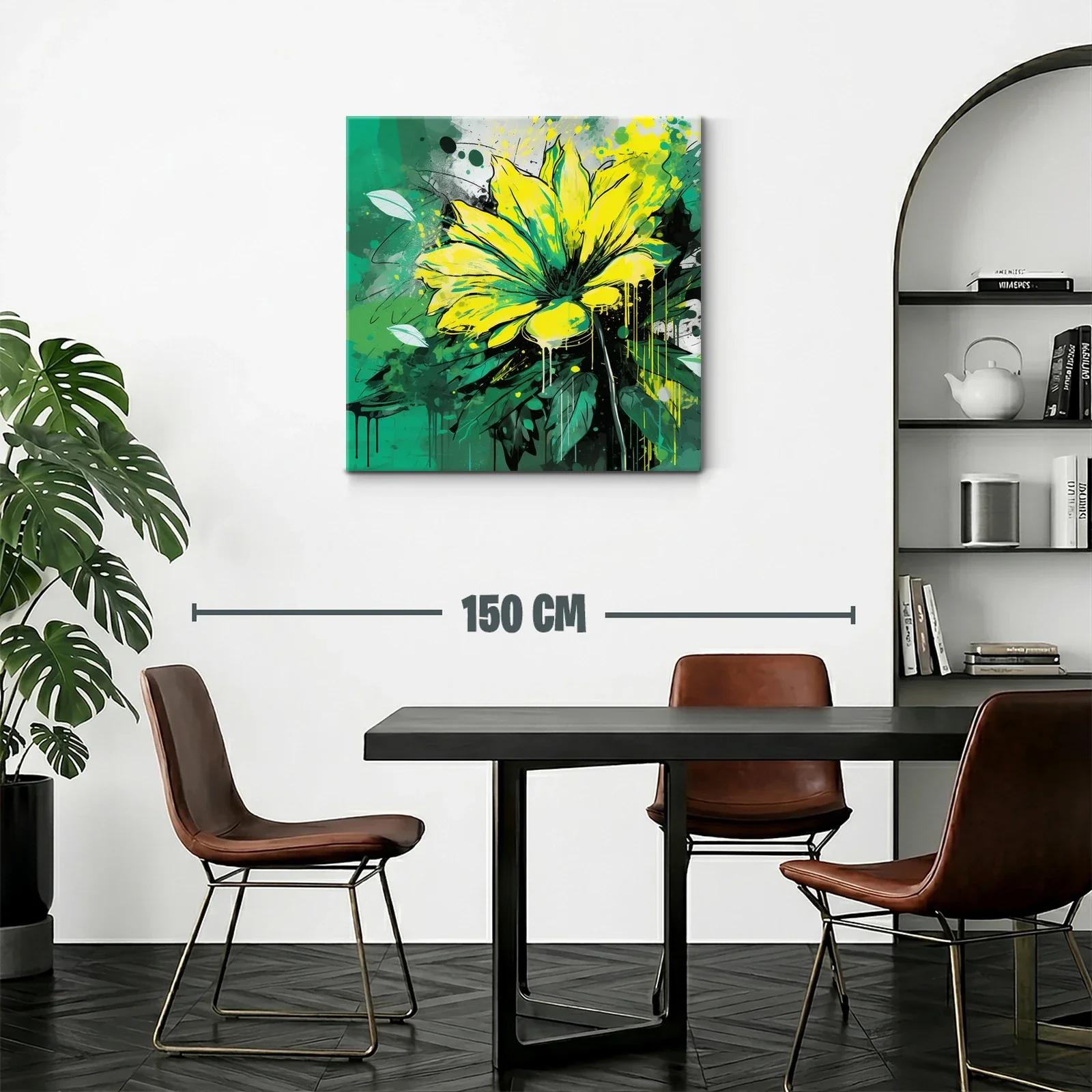 Cuadro vibrante con flor amarilla y fondo verde intenso — miniatura 2