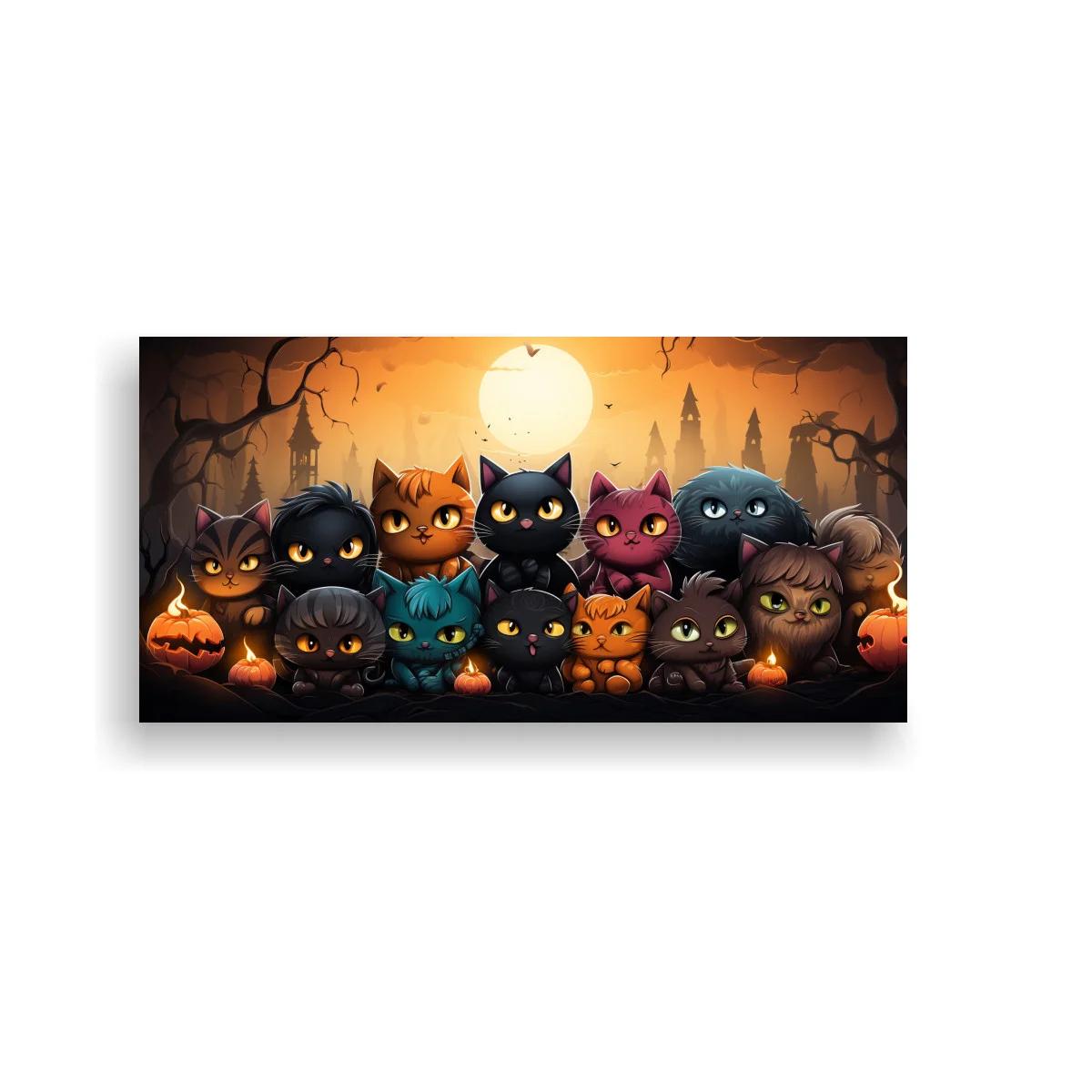 Cuadro grupo de gatos de Halloween con luna luminosa — imagen principal