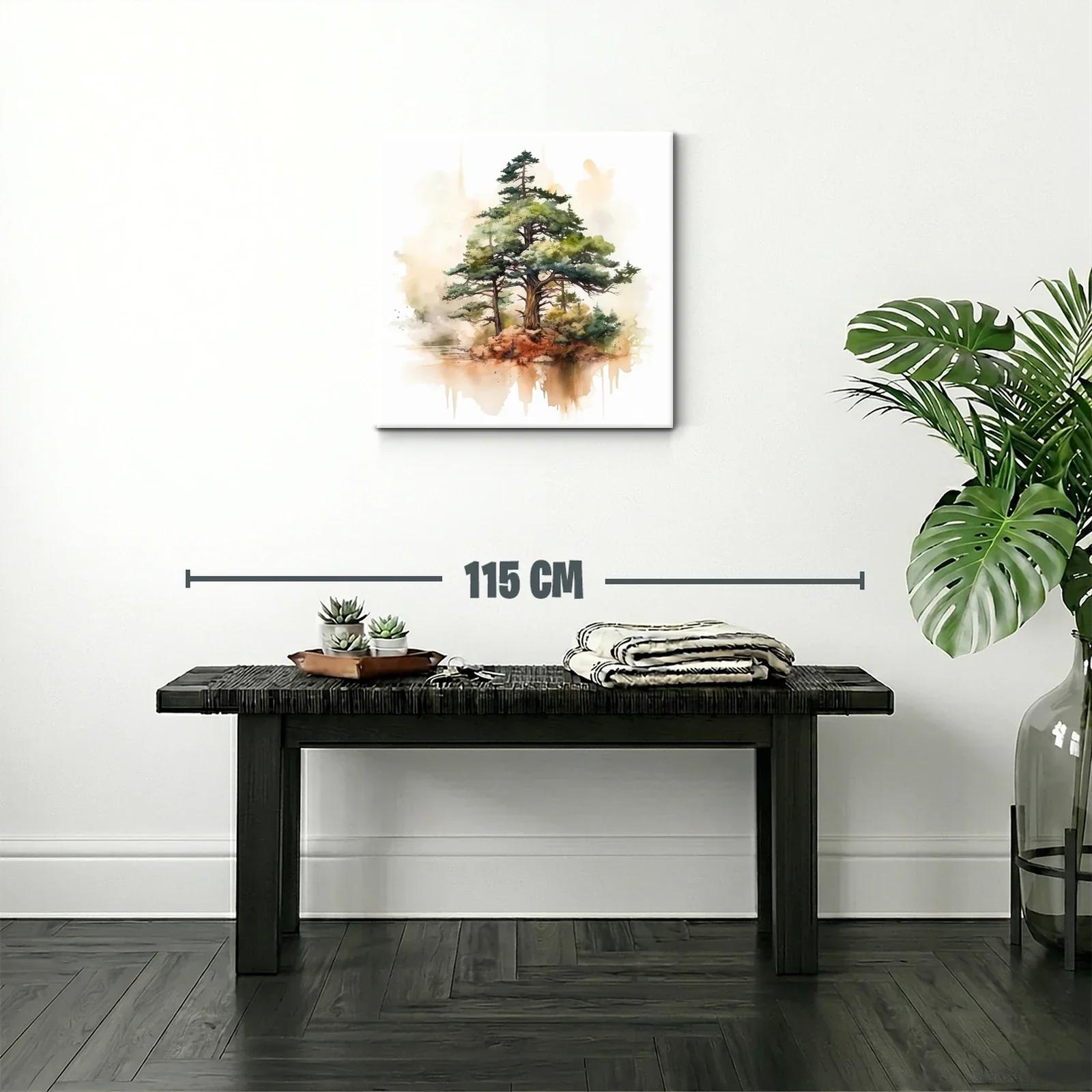 Serenidad natural con árbol en isla pintada en acuarela — miniatura 2