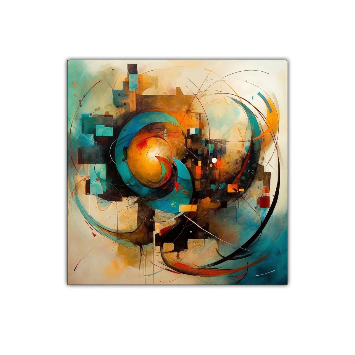 Composición abstracta con remolinos y formas geométricas