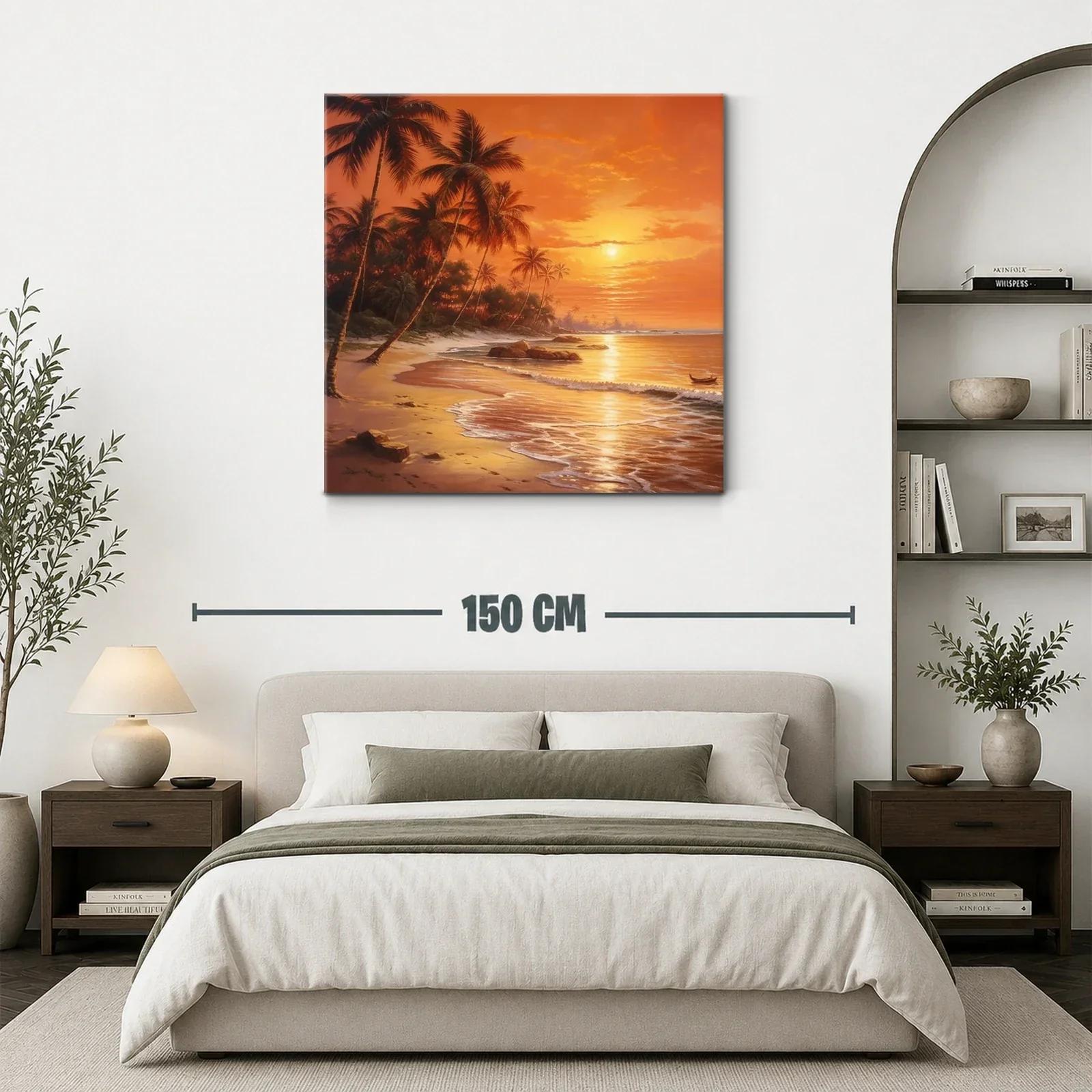 Paisaje tropical con palmeras al atardecer dorado — miniatura 3