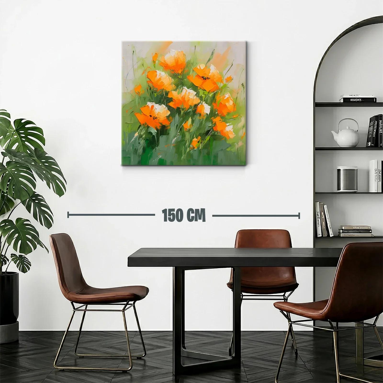 Cuadro con flores anaranjadas vibrantes y verde fresco — miniatura 2