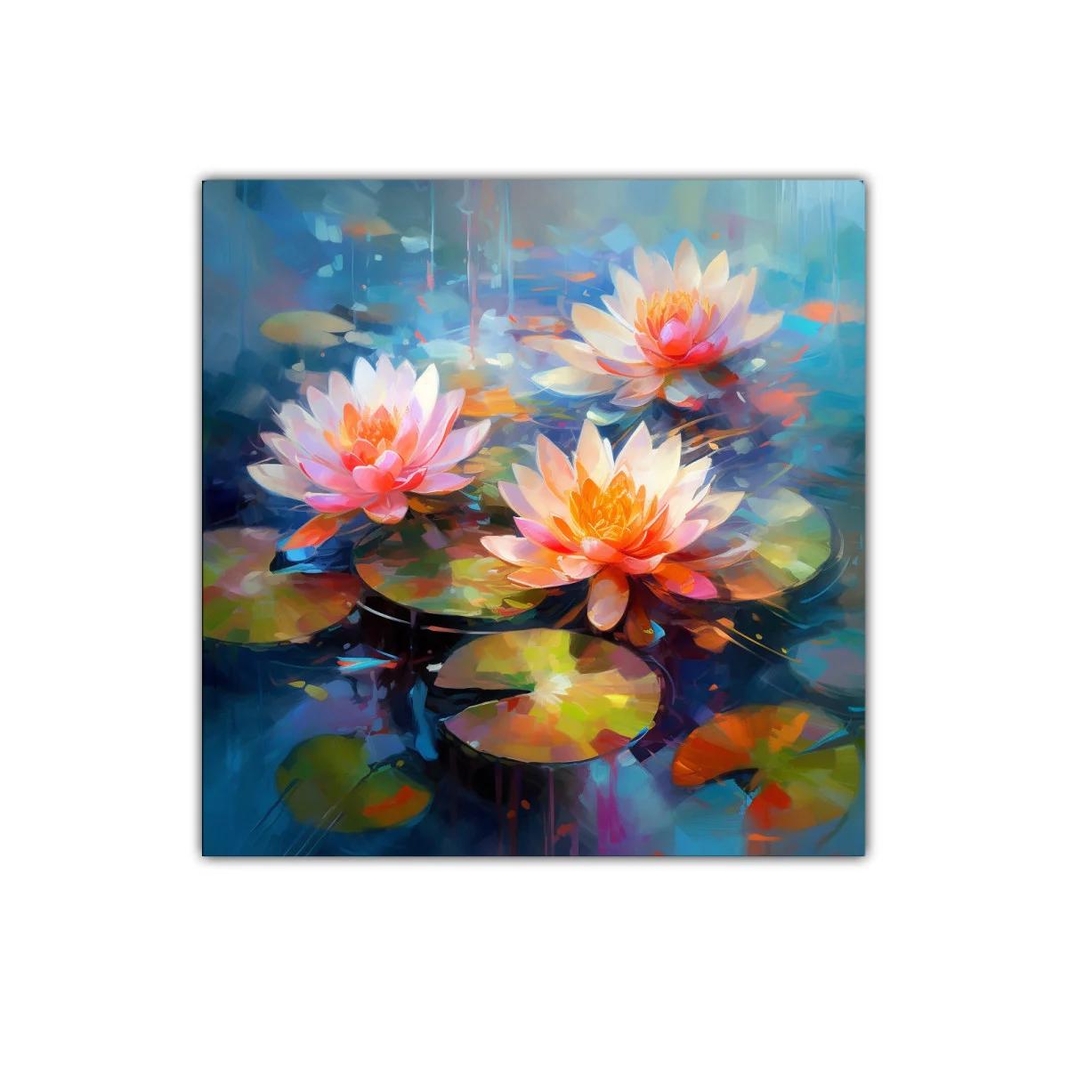 Flores de loto en agua con colores vibrantes y luz cálida