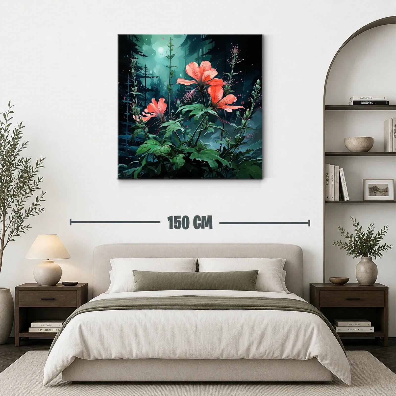 Exuberante jardín nocturno con flores iluminadas en tonos cálidos — miniatura 3