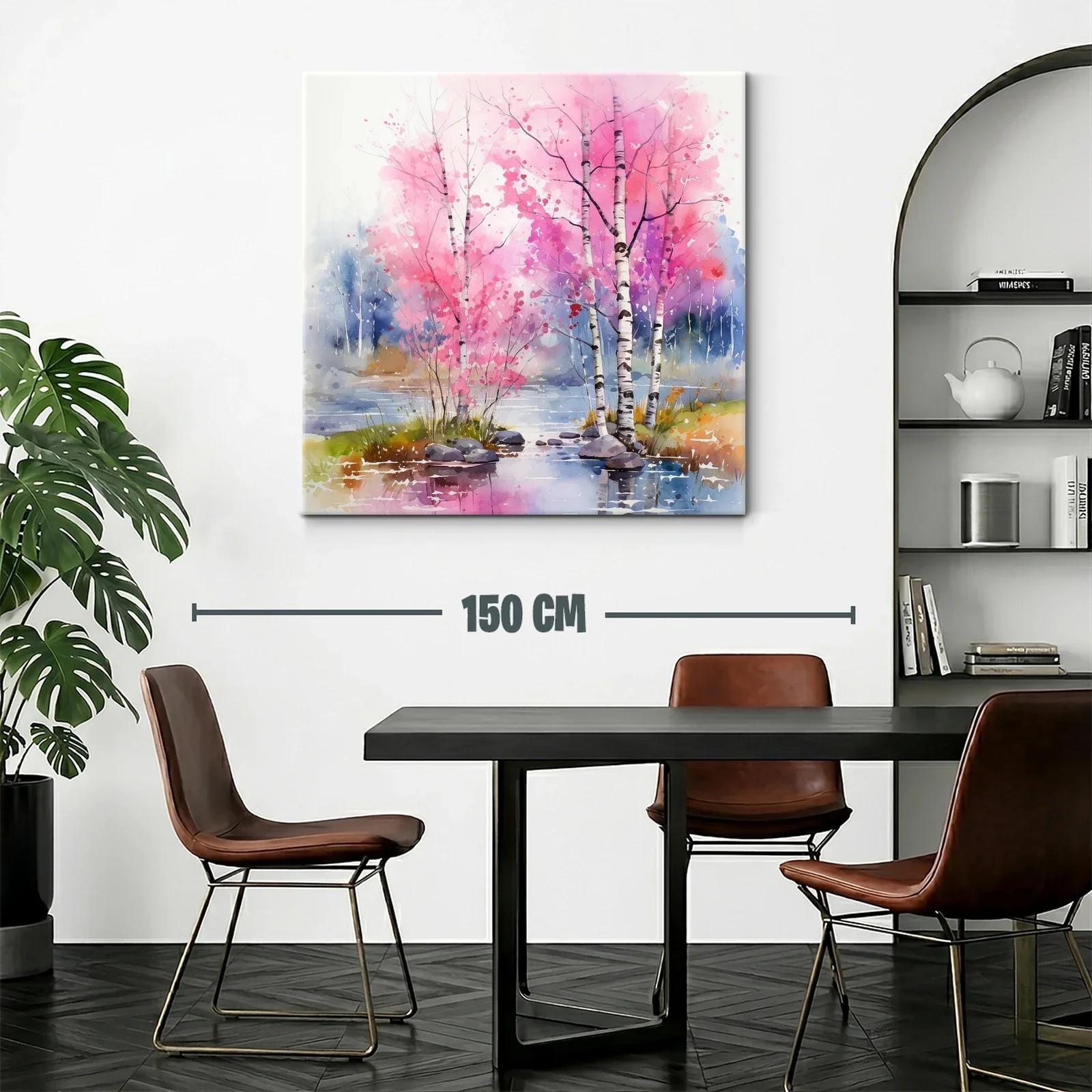 Paisaje sereno con árboles rosas y reflejos en el agua — miniatura 2