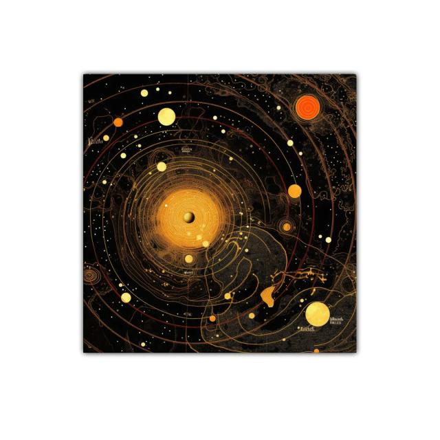 Representación artística del sistema solar con tonos cálidos