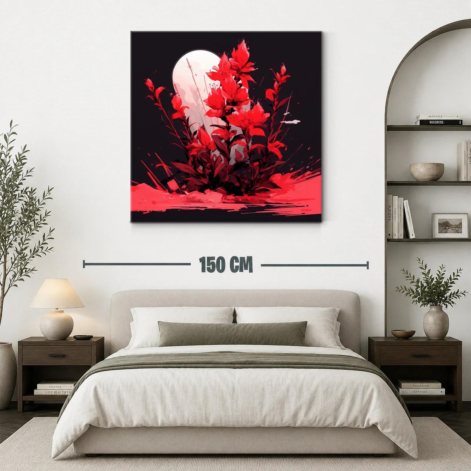Ramo rojo vibrante bajo una luna llena brillante — miniatura 3