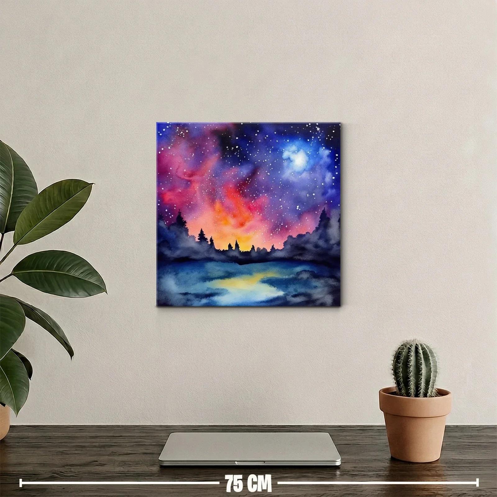 Cielo estrellado con bosque al atardecer vibrante — miniatura 2